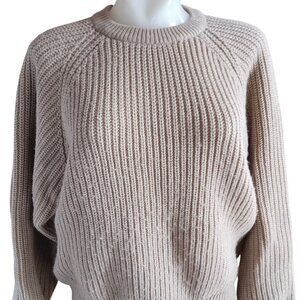 Vintage Women's Sweater Pichet & Post Petite Beige Ribbed Crewneck 1990's 12/14